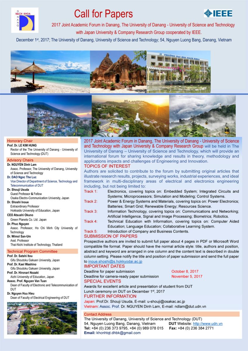 2017 Joint Academic Forum in Danang, The DUT with Japan University & Company Research Group cooperated by IEEE